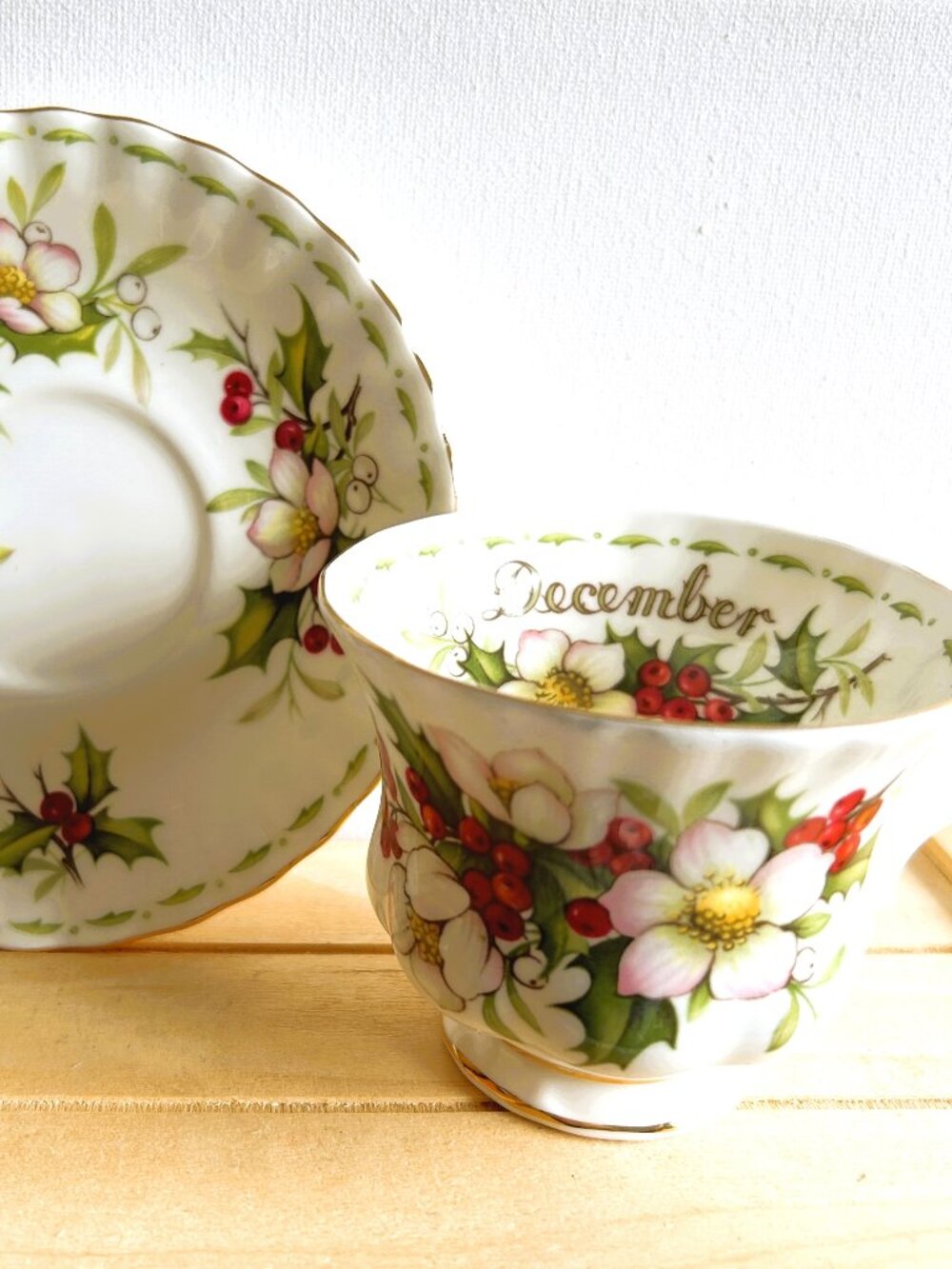 Royal Albert Christmas Rose December Vintage Teacup and Saucer
